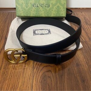 Gucci Black Leather Belt with Gold GG Buckle